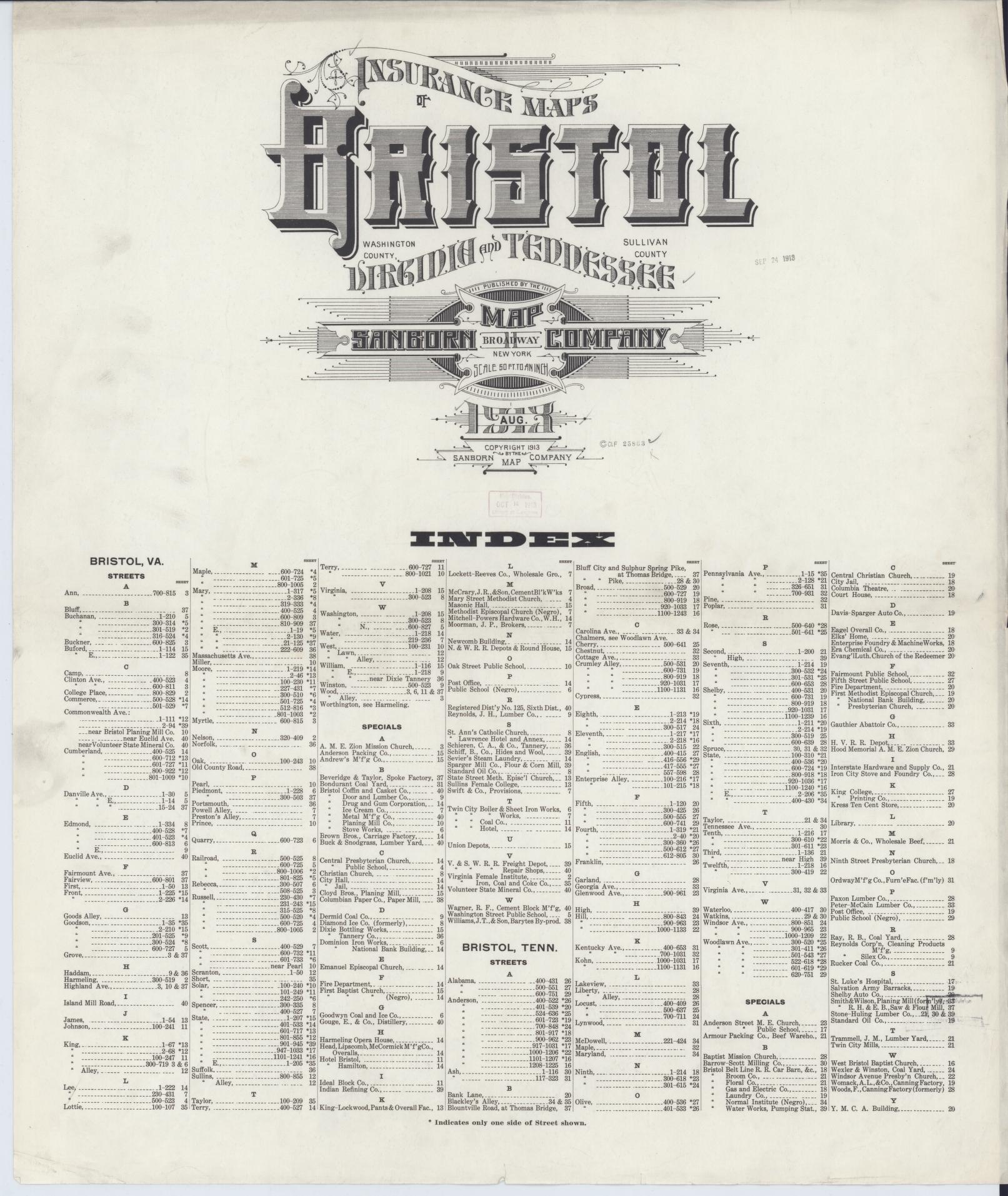 Sanborn Fire Insurance Map from Bristol, Sullivan County, Tennessee. (1913) – Historic Sanborn Fire Insurance Map Print