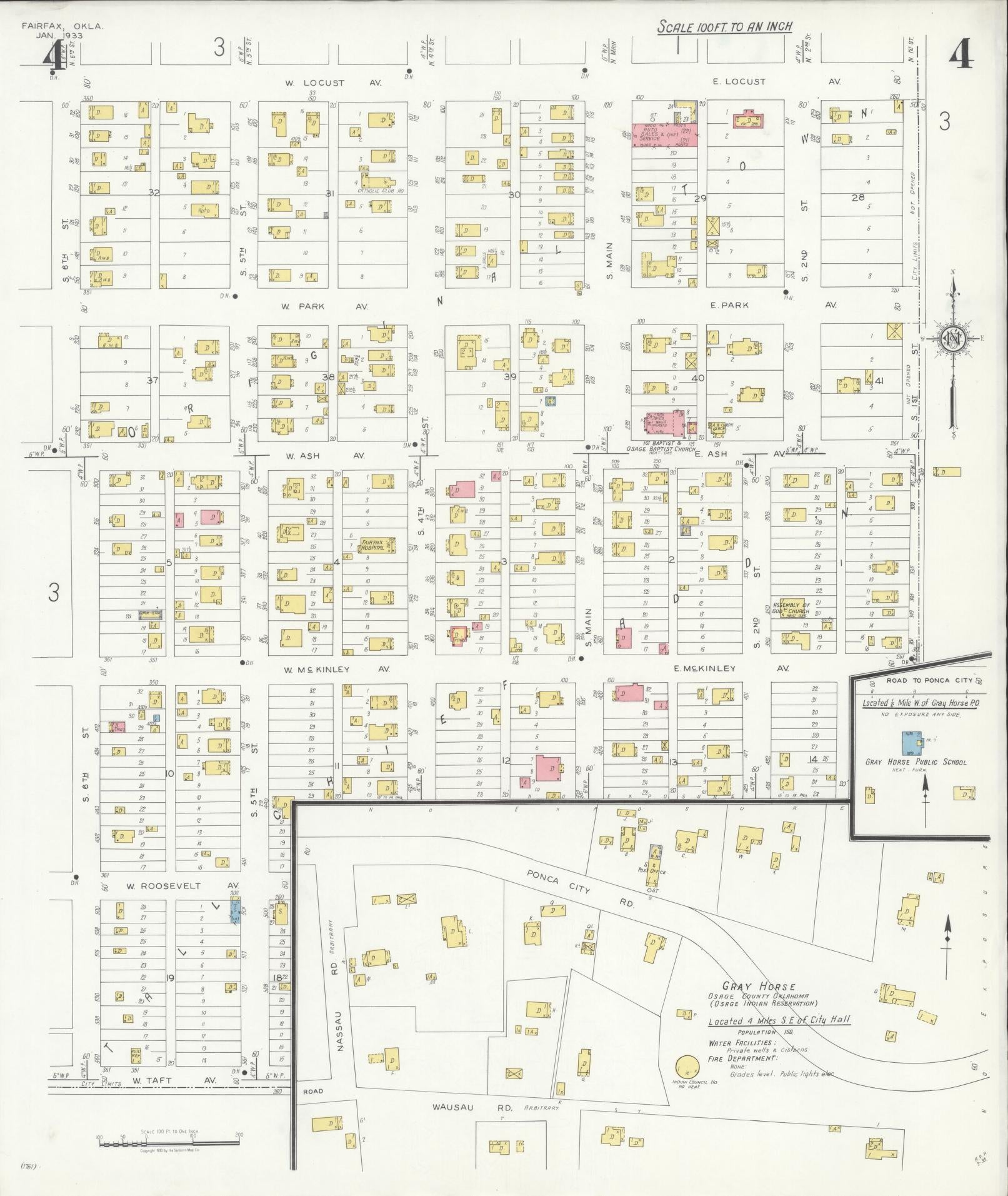 Sanborn Fire Insurance Map from Fairfax, Osage County, Oklahoma (1933), Sheet #0004 - Complete Map Set gallery image, historic Sanborn map, vintage wall art, Oklahoma Oklahoma