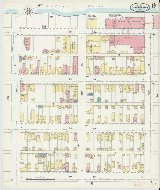 Sanborn Fire Insurance Map from Lansingburg, Rensselaer County, New York (1897), Sheet #0009 - Historic Sanborn Fire Insurance Map Print, vintage old map wall art, antique decor, genealogy gift, New York New York map