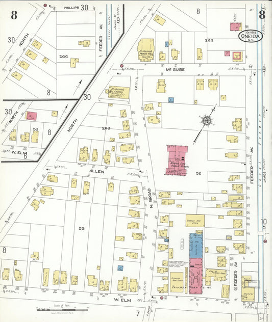 Sanborn Fire Insurance Map from Oneida, Madison County, New York (1923), Sheet #0008 - Historic Sanborn Fire Insurance Map Print, vintage old map wall art, antique decor, genealogy gift, New York New York map