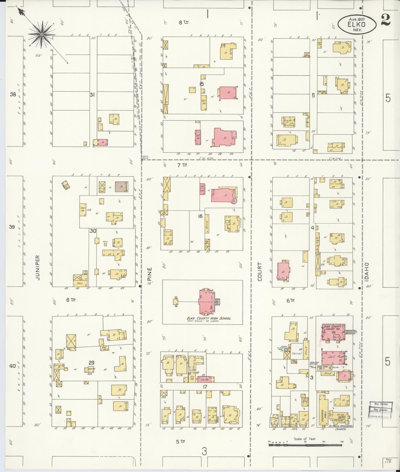 Sanborn Fire Insurance Map from Elko, Elko County, Nevada (1907), Sheet #0002 - Complete Map Set gallery image, historic Sanborn map, vintage wall art, Nevada Nevada