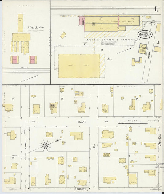 Sanborn Fire Insurance Map from Magnolia, Pike County, Mississippi (1909), Sheet #0004 - Historic Sanborn Fire Insurance Map Print, vintage old map wall art, antique decor, genealogy gift, Mississippi Mississippi map