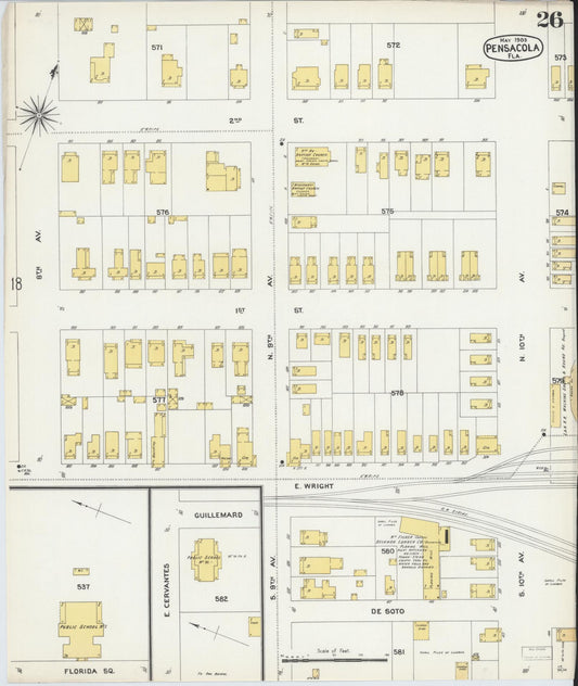 Sanborn Fire Insurance Map from Pensacola, Escambia County, Florida (1903), Sheet #0026 - Historic Sanborn Fire Insurance Map Print, vintage old map wall art, antique decor, genealogy gift, Florida Florida map