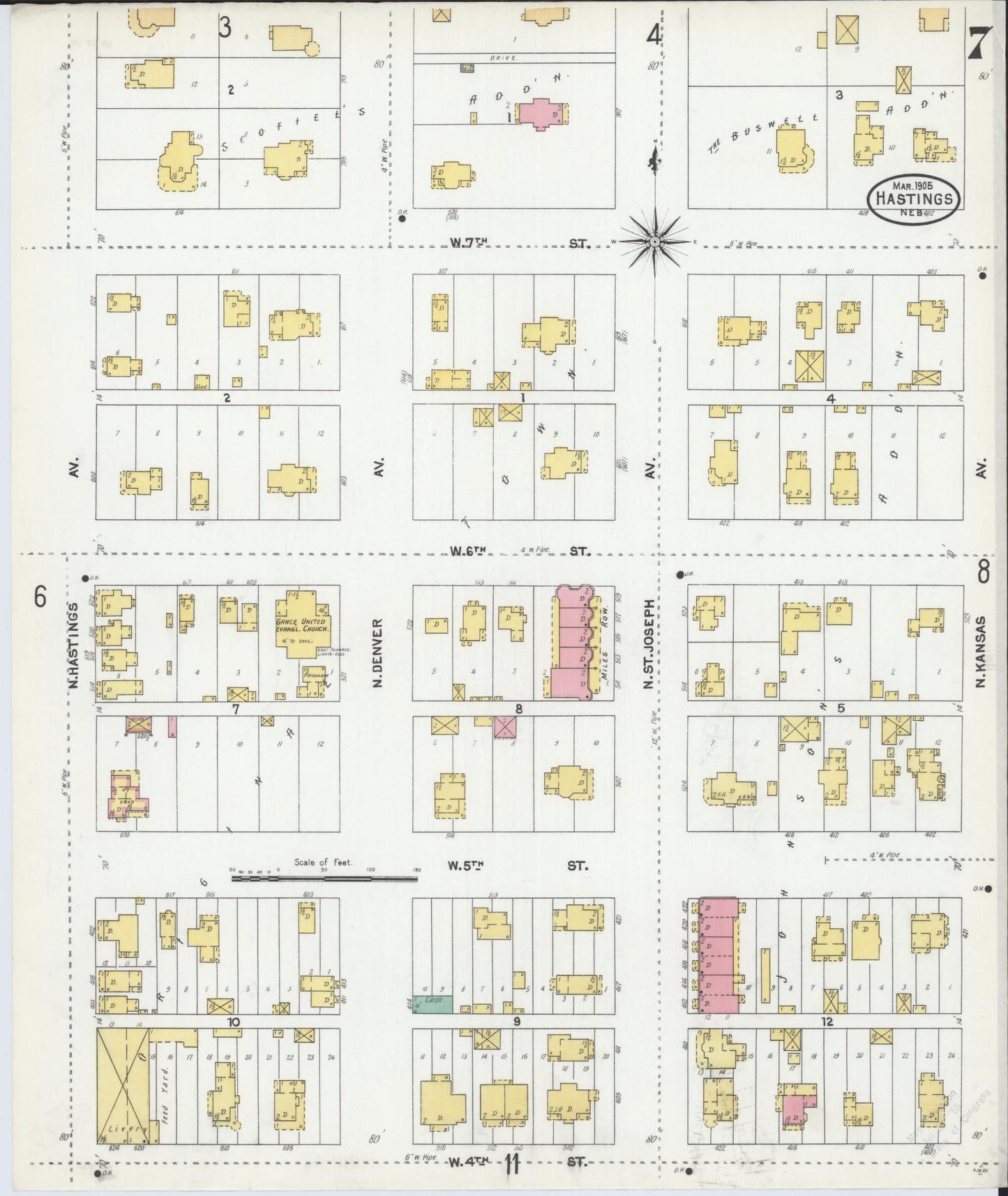 Sanborn Fire Insurance Map from Hastings, Adams County, Nebraska (1905), Sheet #0007 - Complete Map Set gallery image, historic Sanborn map, vintage wall art, Nebraska Nebraska