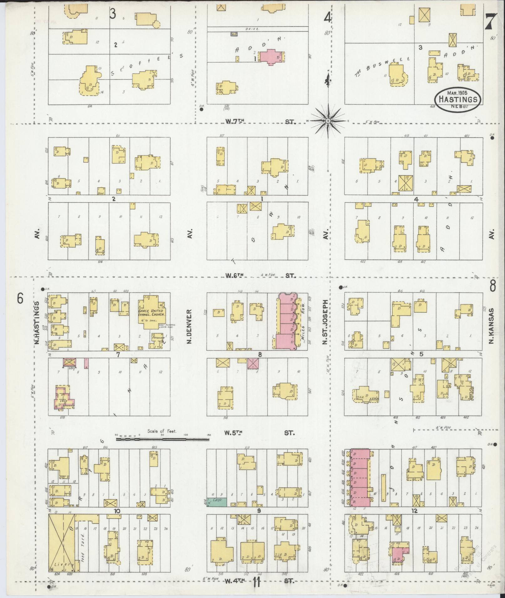 Sanborn Fire Insurance Map from Hastings, Adams County, Nebraska (1905), Sheet #0007 - Complete Map Set gallery image, historic Sanborn map, vintage wall art, Nebraska Nebraska