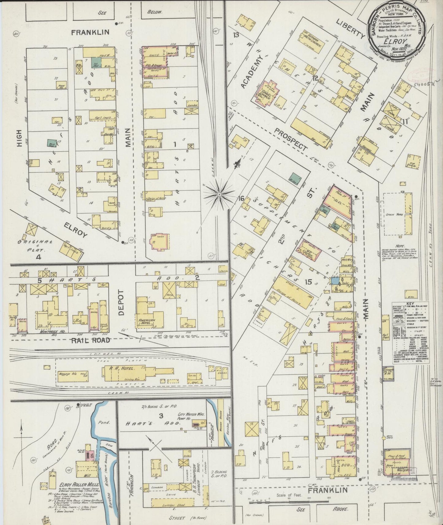 Sanborn Fire Insurance Map from Elroy, Juneau County, Wisconsin (1892), Sheet #0001 - Historic Sanborn Fire Insurance Map Print, vintage old map wall art, antique decor, genealogy gift, Wisconsin Wisconsin map