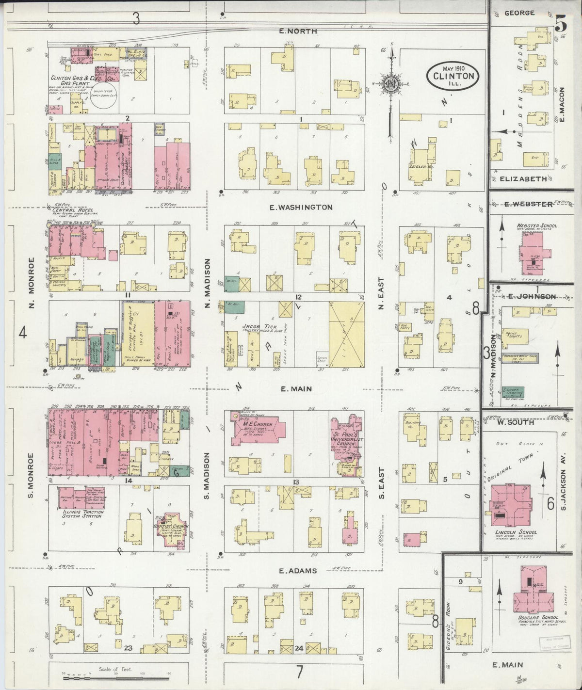 Sanborn Fire Insurance Map from Clinton, De Witt County, Illinois (1910), Sheet #0005 - Complete Map Set gallery image, historic Sanborn map, vintage wall art, Illinois Illinois