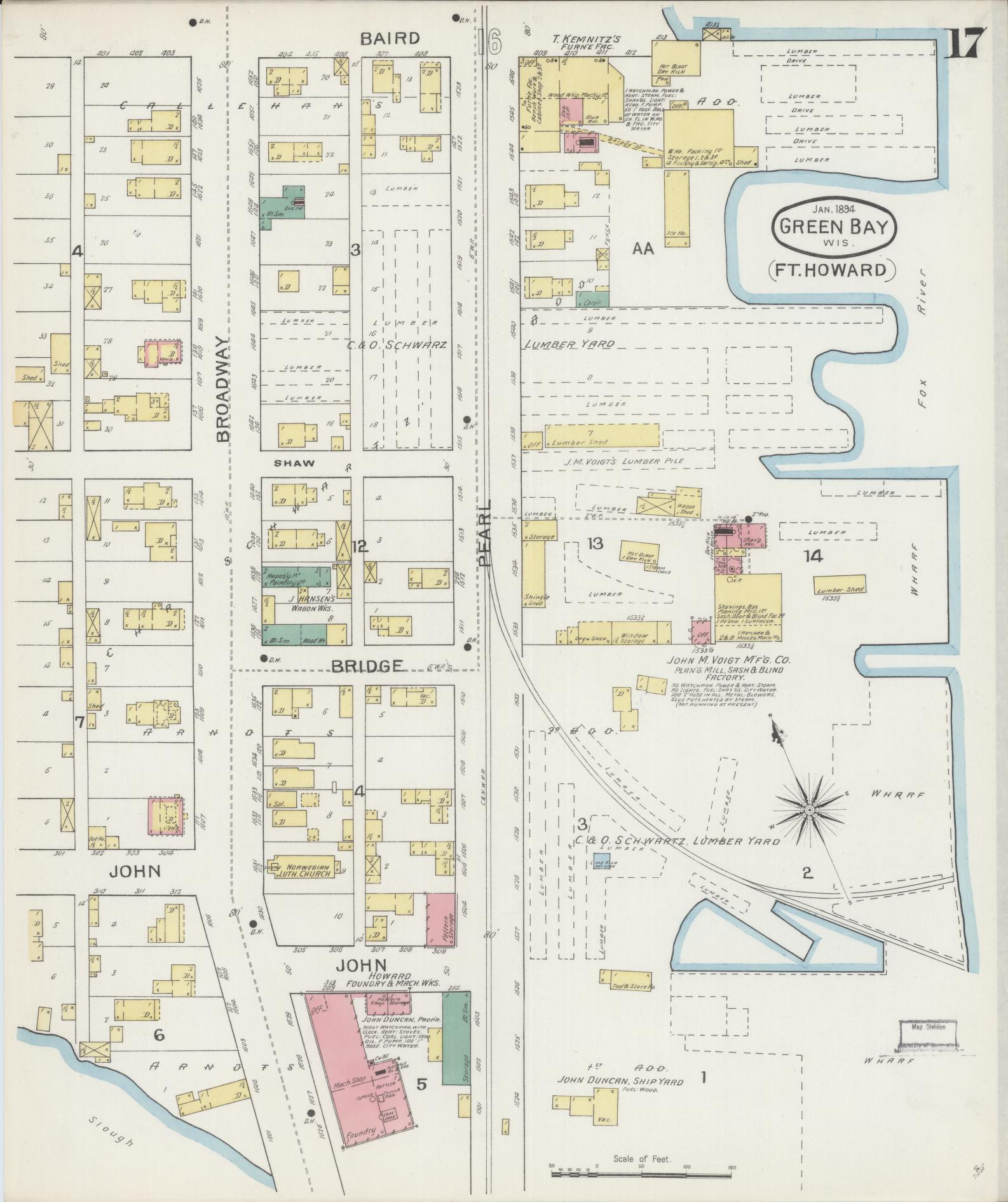 Sanborn Fire Insurance Map from Green Bay, Brown County, Wisconsin (1894), Sheet #0017 - Historic Sanborn Fire Insurance Map Print, vintage old map wall art, antique decor, genealogy gift, Wisconsin Wisconsin map