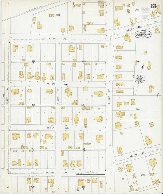 Sanborn Fire Insurance Map from Corsicana, Navarro County, Texas (1900), Sheet #0013 - Historic Sanborn Fire Insurance Map Print, vintage old map wall art, antique decor, genealogy gift, Texas Texas map