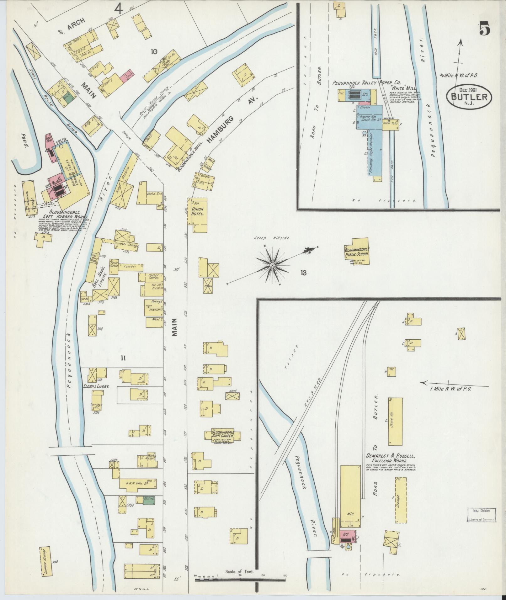 Sanborn Fire Insurance Map from Butler, Morris County, New Jersey (1901), Sheet #0005 - Historic Sanborn Fire Insurance Map Print, vintage old map wall art, antique decor, genealogy gift, New Jersey New Jersey map