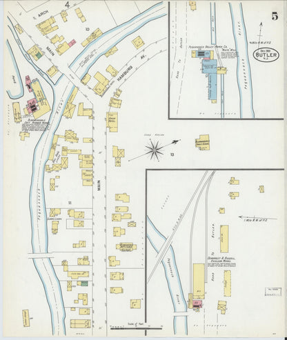 Sanborn Fire Insurance Map from Butler, Morris County, New Jersey (1901), Sheet #0005 - Historic Sanborn Fire Insurance Map Print, vintage old map wall art, antique decor, genealogy gift, New Jersey New Jersey map