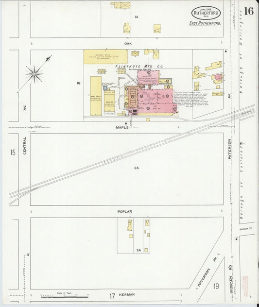 Sanborn Fire Insurance Map from Rutherford, Bergen County, New Jersey (1909), Sheet #0016 - Historic Sanborn Fire Insurance Map Print, vintage old map wall art, antique decor, genealogy gift, New Jersey New Jersey map