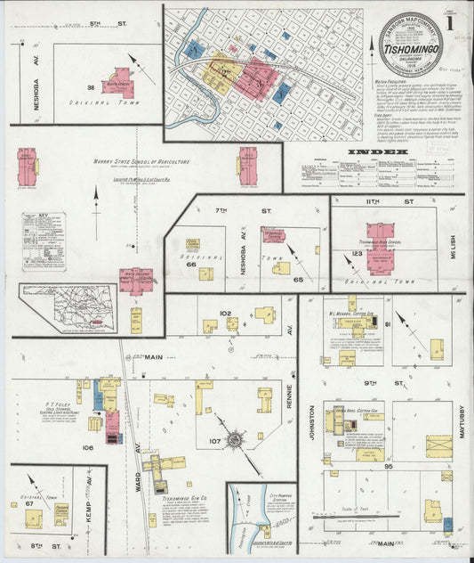 Sanborn Fire Insurance Map from Tishomingo, Johnston County, Oklahoma (1918), Sheet #0001 - Historic Sanborn Fire Insurance Map Print, vintage old map wall art, antique decor, genealogy gift, Oklahoma Oklahoma map