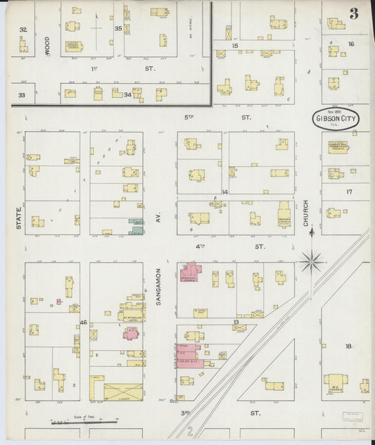 Sanborn Fire Insurance Map from Gibson City, Ford County, Illinois (1892), Sheet #0003 - Historic Sanborn Fire Insurance Map Print, vintage old map wall art, antique decor, genealogy gift, Illinois Illinois map