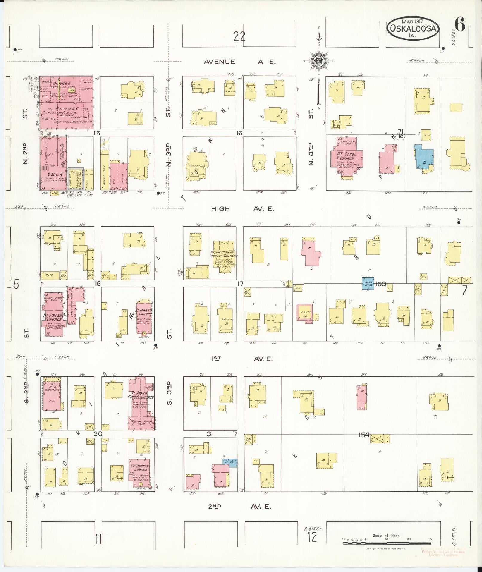 Sanborn Fire Insurance Map from Oskaloosa, Mahaska County, Iowa (1917), Sheet #0006 - Historic Sanborn Fire Insurance Map Print