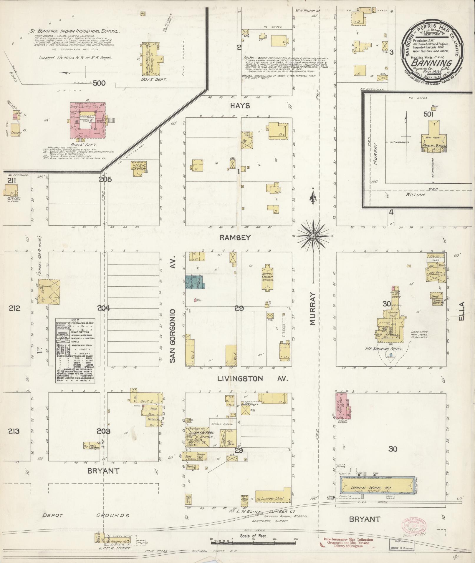 Sanborn Fire Insurance Map from Banning, Riverside County, California (1895), Sheet #0001 - Historic Sanborn Fire Insurance Map Print, vintage old map wall art, antique decor, genealogy gift, California California map
