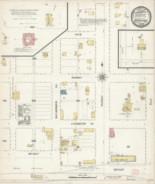 Sanborn Fire Insurance Map from Banning, Riverside County, California (1895), Sheet #0001 - Historic Sanborn Fire Insurance Map Print, vintage old map wall art, antique decor, genealogy gift, California California map