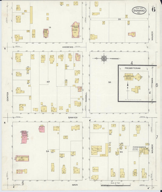 Sanborn Fire Insurance Map from Shawano, Shawano County, Wisconsin (1913), Sheet #0006 - Historic Sanborn Fire Insurance Map Print, vintage old map wall art, antique decor, genealogy gift, Wisconsin Wisconsin map