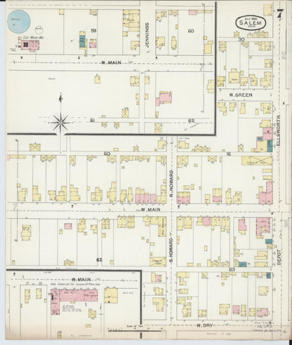 Sanborn Fire Insurance Map from Salem, Columbiana County, Ohio (1892), Sheet #0007 - Historic Sanborn Fire Insurance Map Print, vintage old map wall art, antique decor, genealogy gift, Ohio Ohio map