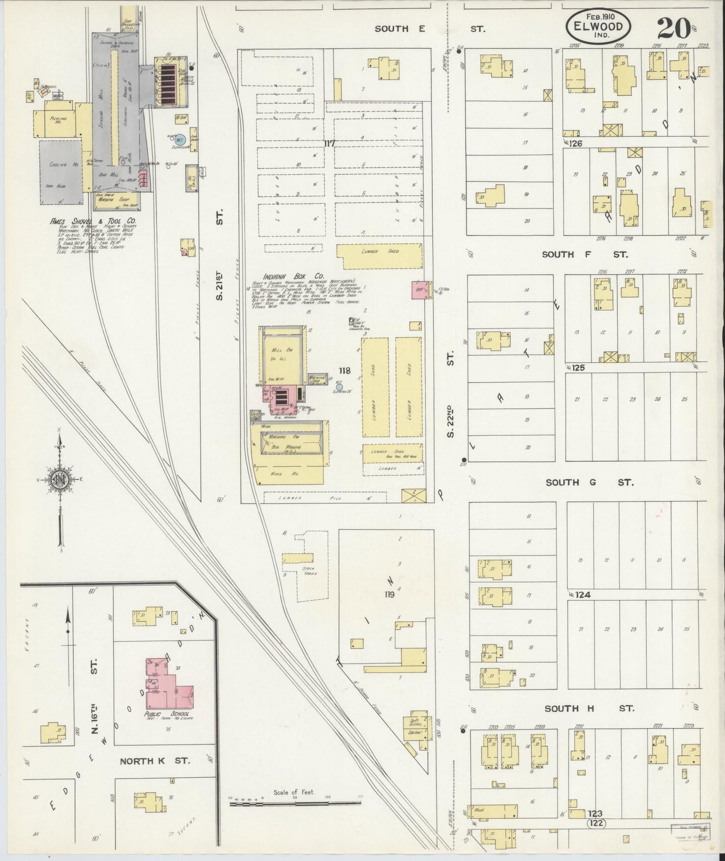 Sanborn Fire Insurance Map from Elwood, Madison County, Indiana (1910), Sheet #0020 - Complete Map Set gallery image, historic Sanborn map, vintage wall art, Indiana Indiana