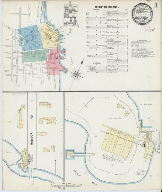 Sanborn Fire Insurance Map from Belfast, Waldo County, Maine (1890), Sheet #0001 - Historic Sanborn Fire Insurance Map Print, vintage old map wall art, antique decor, genealogy gift, Maine Maine map