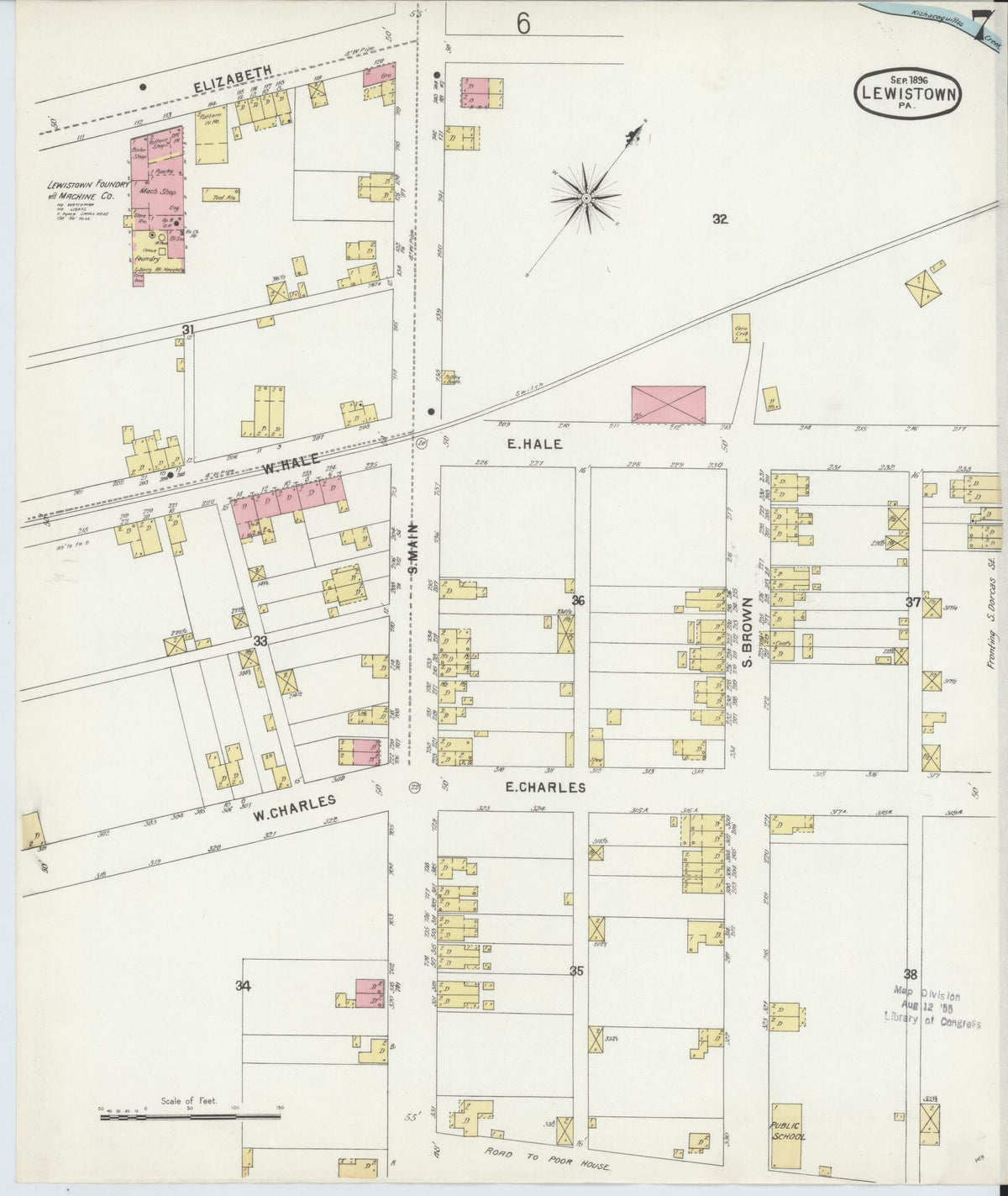 Sanborn Fire Insurance Map from Lewistown, Mifflin County, Pennsylvania (1896), Sheet #0007 - Complete Map Set gallery image, historic Sanborn map, vintage wall art, Pennsylvania Pennsylvania