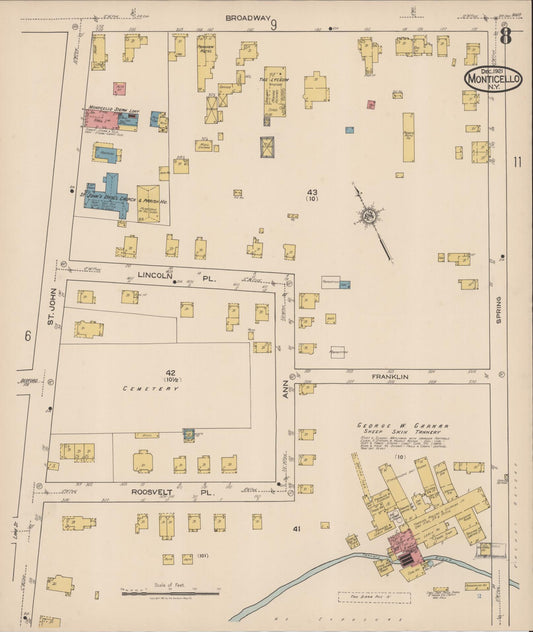 Sanborn Fire Insurance Map from Monticello, Sullivan County, New York (1921), Sheet #0008 - Historic Sanborn Fire Insurance Map Print, vintage old map wall art, antique decor, genealogy gift, New York New York map