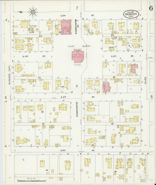 Sanborn Fire Insurance Map from Union City, Obion County, Tennessee (1907), Sheet #0006 - Historic Sanborn Fire Insurance Map Print, vintage old map wall art, antique decor, genealogy gift, Tennessee Tennessee map