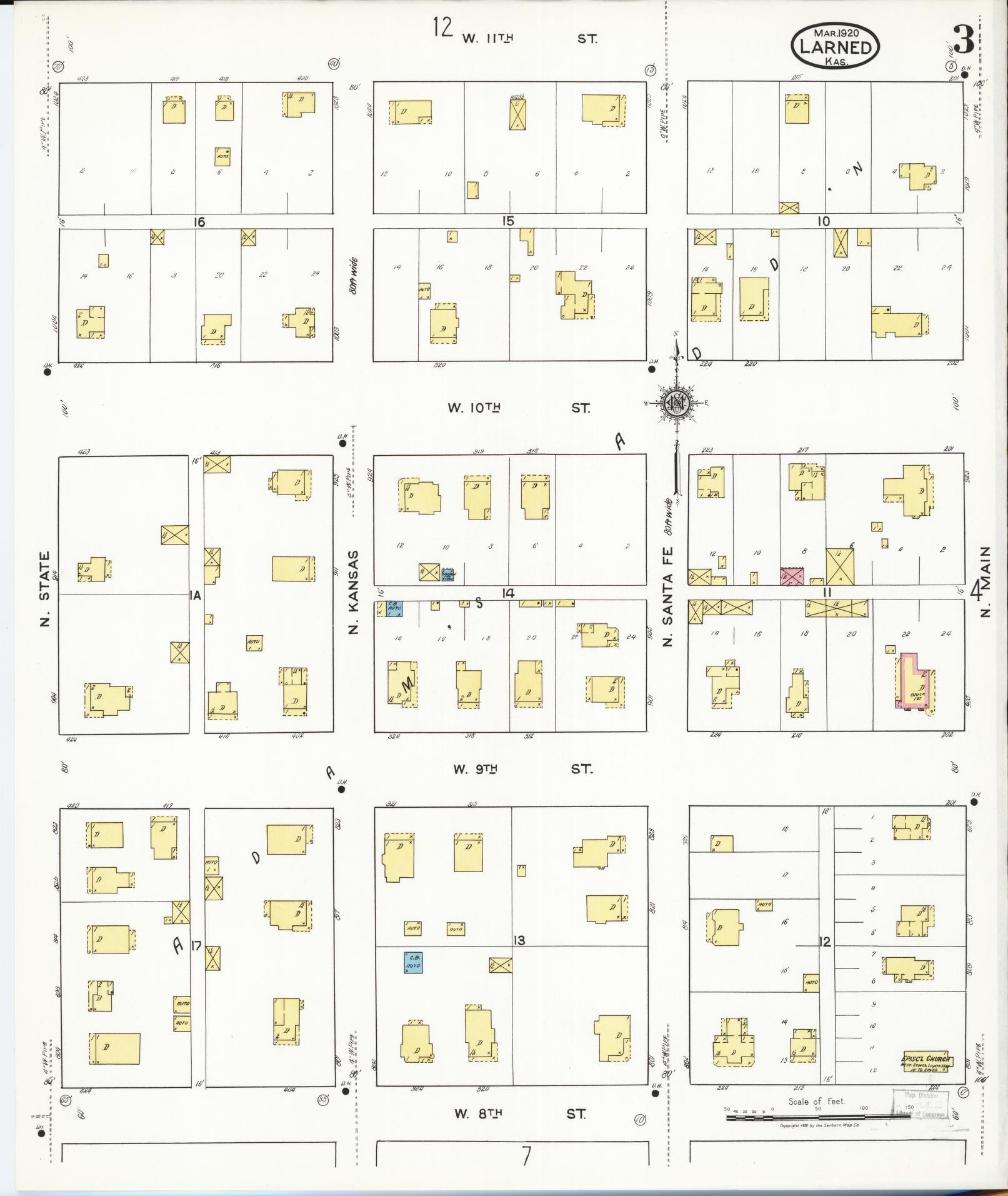 Sanborn Fire Insurance Map from Larned, Pawnee County, Kansas (1920), Sheet #0003 - Historic Sanborn Fire Insurance Map Print, vintage old map wall art, antique decor, genealogy gift, Kansas Kansas map