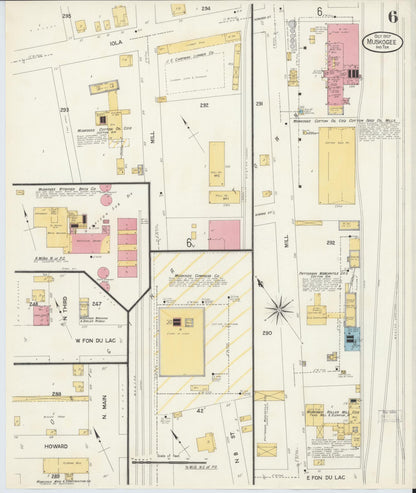 Sanborn Fire Insurance Map from Muskogee, Muskogee County, Oklahoma (1907), Sheet #0006 - Complete Map Set gallery image, historic Sanborn map, vintage wall art, Oklahoma Oklahoma