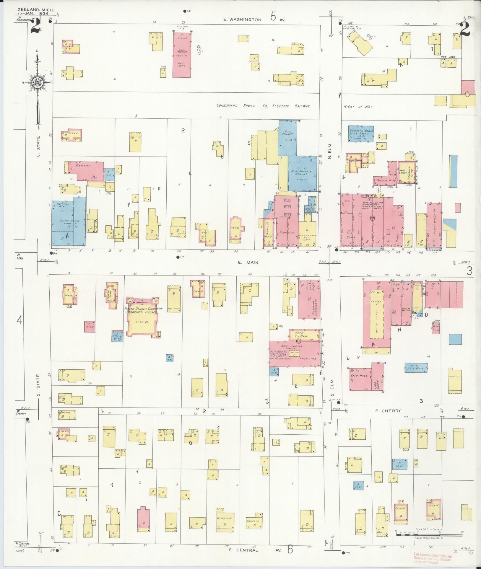 Sanborn Fire Insurance Map from Zeeland, Ottawa County, Michigan (1934), Sheet #0002 - Historic Sanborn Fire Insurance Map Print, vintage old map wall art, antique decor, genealogy gift, Michigan Michigan map