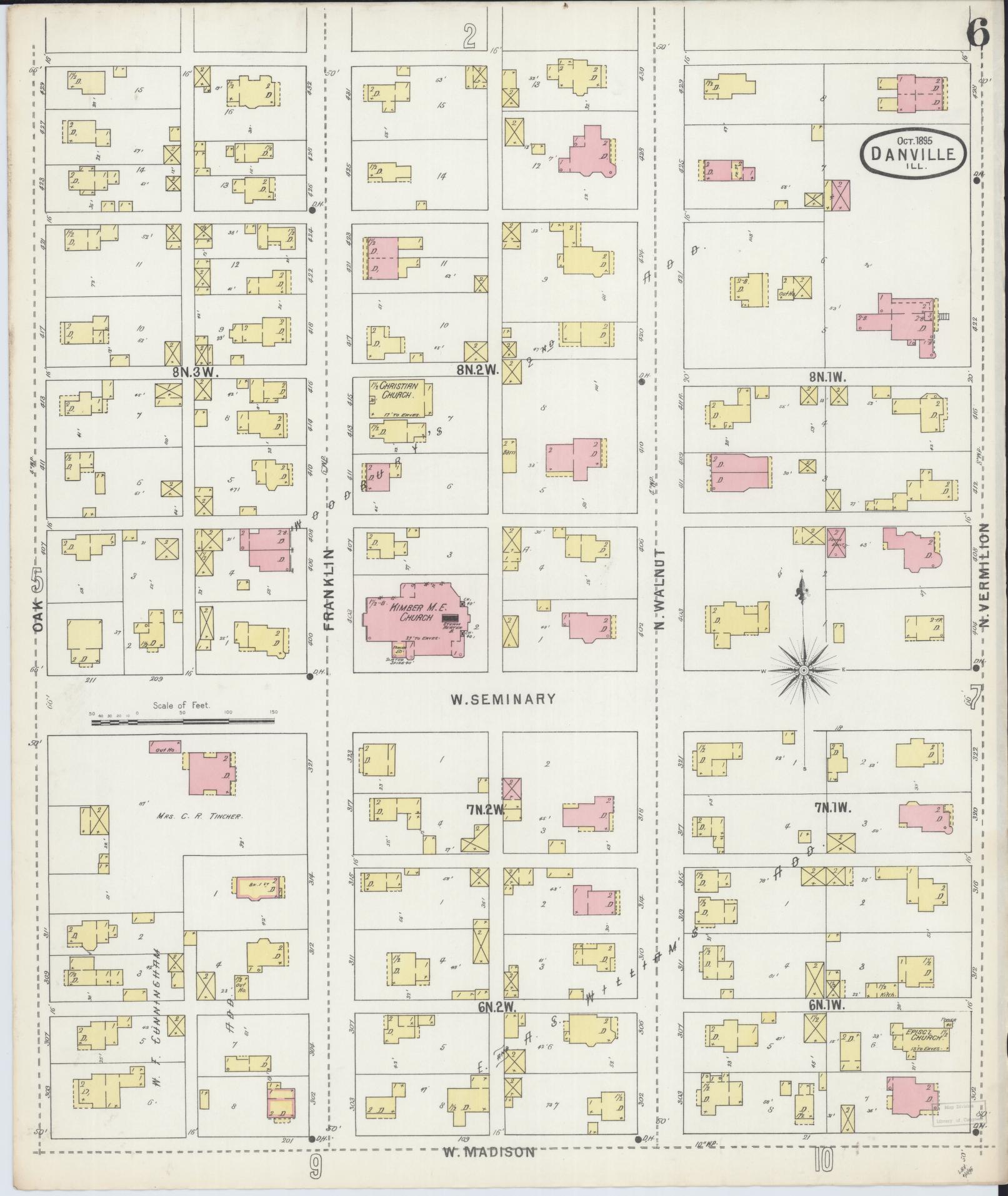 Sanborn Fire Insurance Map from Danville, Vermilion County, Illinois (1895), Sheet #0006 - Complete Map Set gallery image, historic Sanborn map, vintage wall art, Illinois Illinois