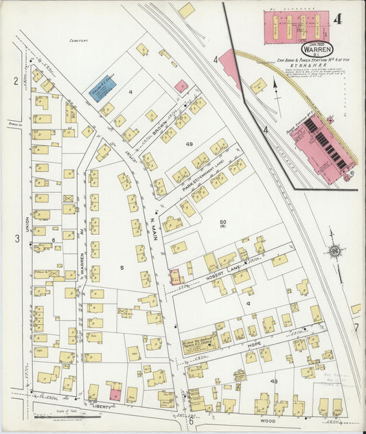 Sanborn Fire Insurance Map from Warren, Bristol County, Rhode Island (1920), Sheet #0004 - Historic Sanborn Fire Insurance Map Print, vintage old map wall art, antique decor, genealogy gift, Rhode Island Rhode Island map