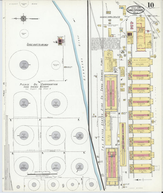 Sanborn Fire Insurance Map from Sand Springs, Tulsa County, Oklahoma (1919), Sheet #0010 - Historic Sanborn Fire Insurance Map Print, vintage old map wall art, antique decor, genealogy gift, Oklahoma Oklahoma map