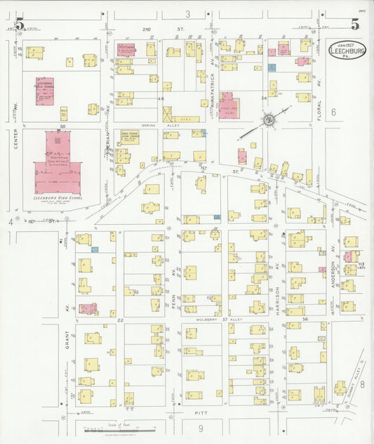 Sanborn Fire Insurance Map from Leechburg, Armstrong County, Pennsylvania (1927), Sheet #0005 - Historic Sanborn Fire Insurance Map Print, vintage old map wall art, antique decor, genealogy gift, Pennsylvania Pennsylvania map