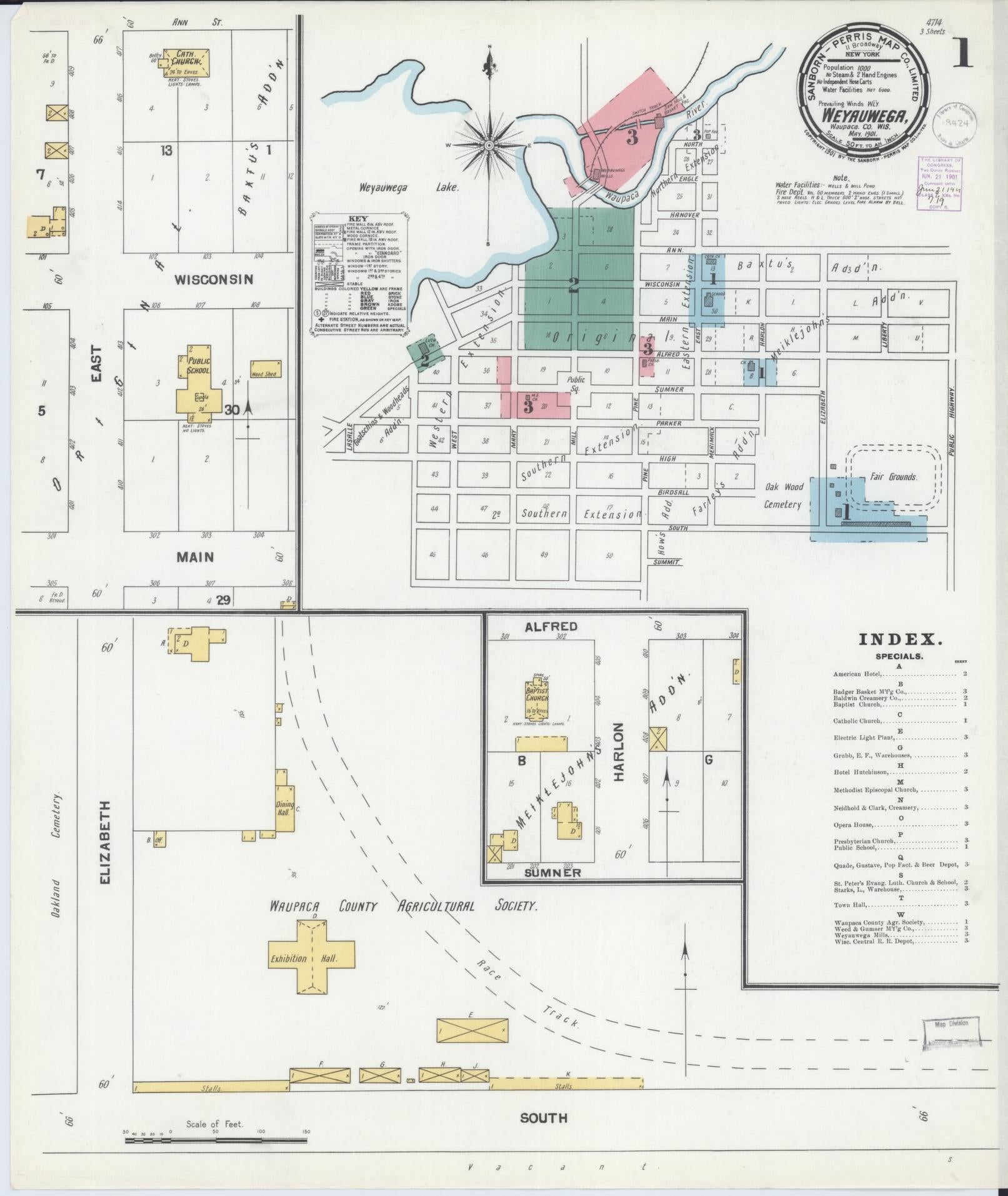 Sanborn Fire Insurance Map from Weyauwega, Waupaca County, Wisconsin (1901), Sheet #0001 - Historic Sanborn Fire Insurance Map Print, vintage old map wall art, antique decor, genealogy gift, Wisconsin Wisconsin map