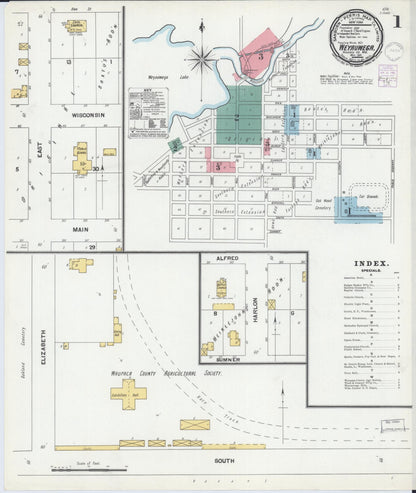 Sanborn Fire Insurance Map from Weyauwega, Waupaca County, Wisconsin (1901), Sheet #0001 - Historic Sanborn Fire Insurance Map Print, vintage old map wall art, antique decor, genealogy gift, Wisconsin Wisconsin map