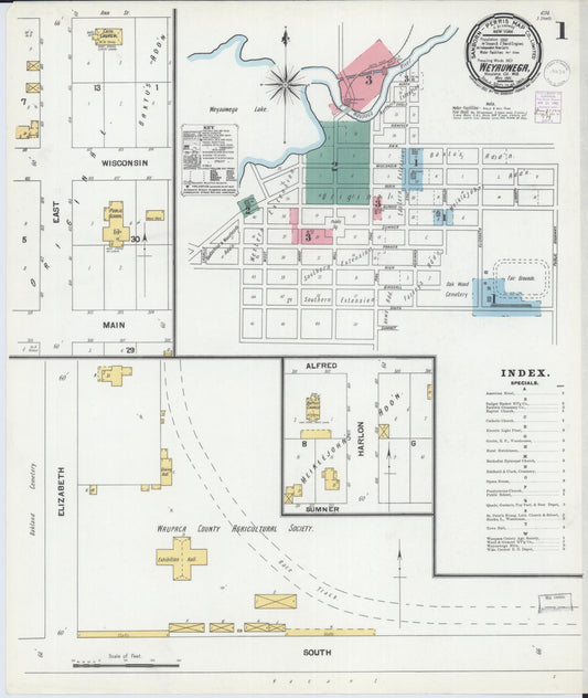 Sanborn Fire Insurance Map from Weyauwega, Waupaca County, Wisconsin (1901), Sheet #0001 - Historic Sanborn Fire Insurance Map Print, vintage old map wall art, antique decor, genealogy gift, Wisconsin Wisconsin map