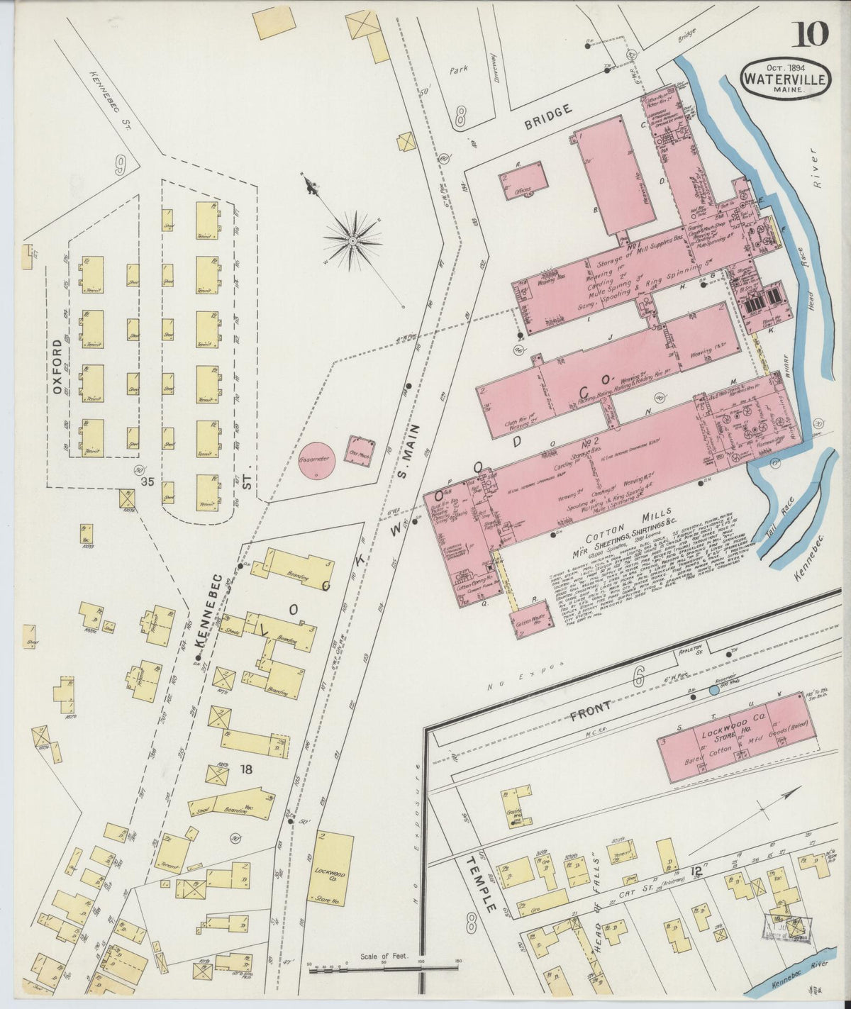 Sanborn Fire Insurance Map from Waterville, Kennebec County, Maine (1894), Sheet #0010 - Historic Sanborn Fire Insurance Map Print, vintage old map wall art, antique decor, genealogy gift, Maine Maine map