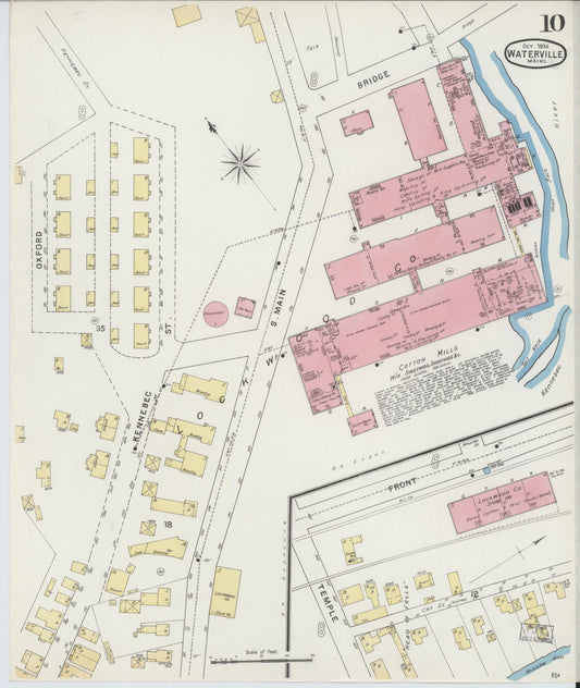 Sanborn Fire Insurance Map from Waterville, Kennebec County, Maine (1894), Sheet #0010 - Historic Sanborn Fire Insurance Map Print, vintage old map wall art, antique decor, genealogy gift, Maine Maine map