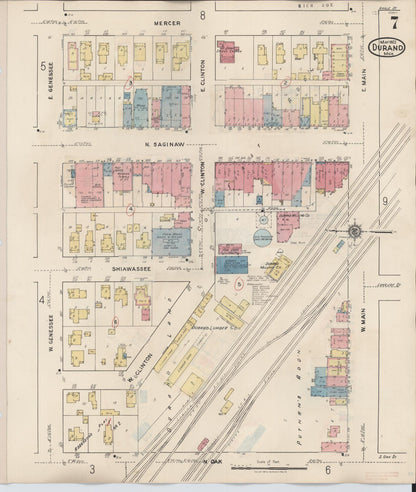 Sanborn Fire Insurance Map from Durand, Shiawassee County, Michigan (1944), Sheet #0007 - Historic Sanborn Fire Insurance Map Print, vintage old map wall art, antique decor, genealogy gift, Michigan Michigan map