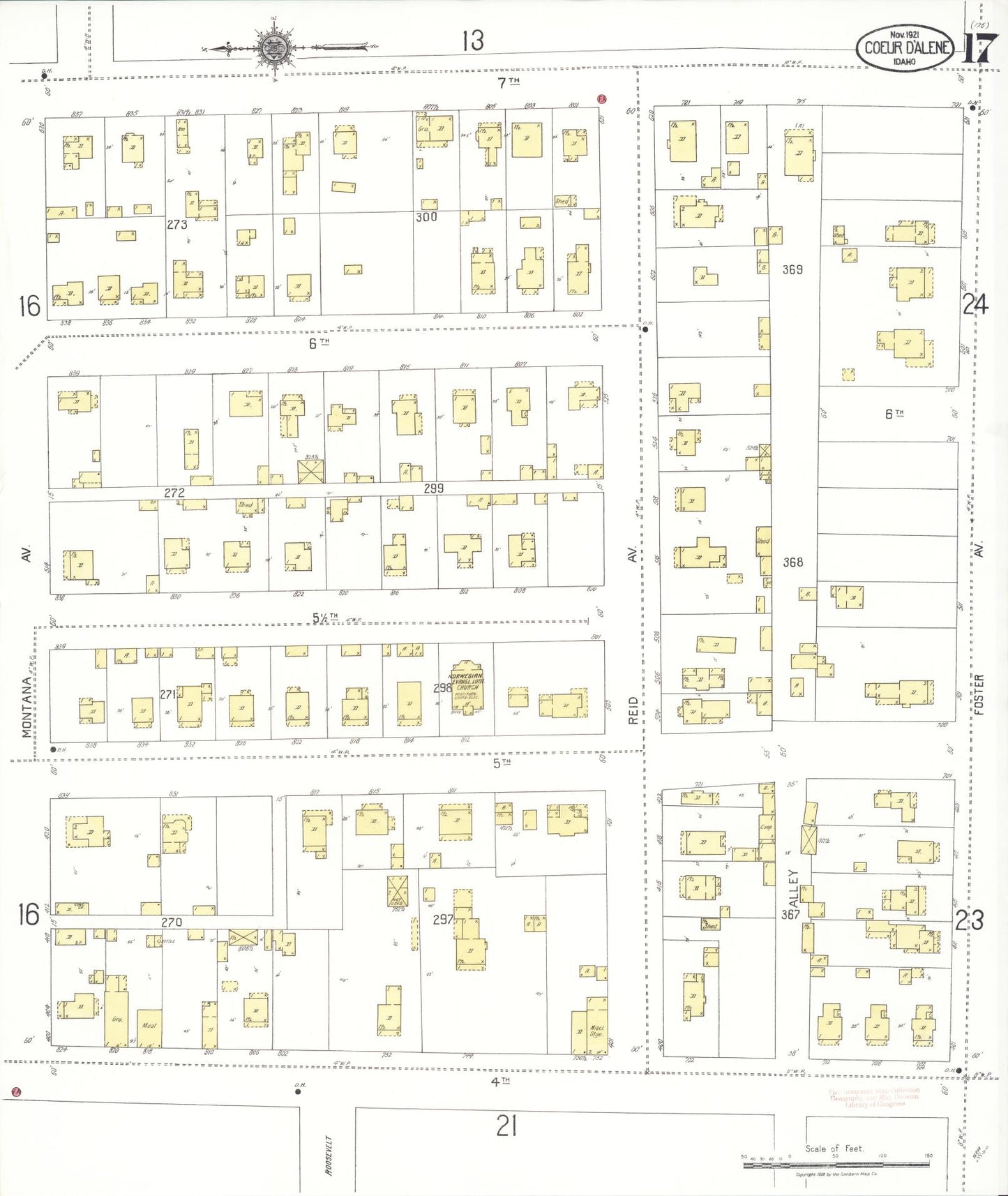 Sanborn Fire Insurance Map from Coeur D'alene, Kootenai County, Idaho (1921), Sheet #0017 - Complete Map Set gallery image, historic Sanborn map, vintage wall art, Idaho Idaho