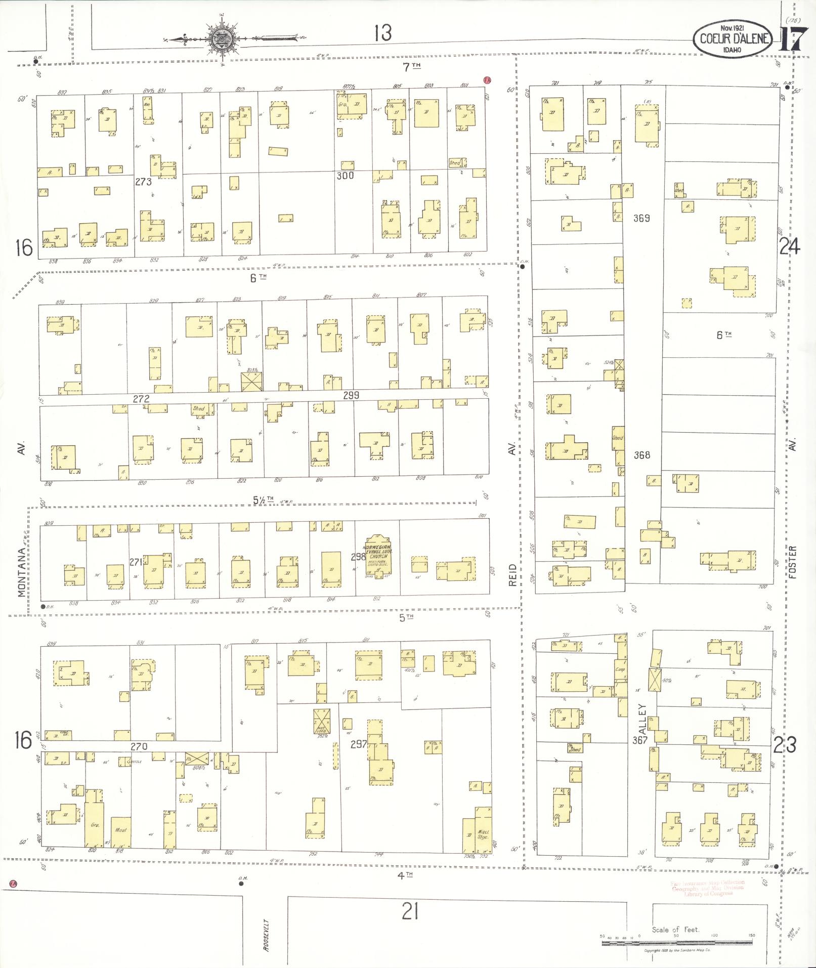 Sanborn Fire Insurance Map from Coeur D'alene, Kootenai County, Idaho (1921), Sheet #0017 - Complete Map Set gallery image, historic Sanborn map, vintage wall art, Idaho Idaho