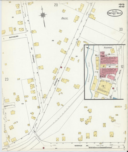 Sanborn Fire Insurance Map from Pawtuxet Valley, Kent and Providence Counties, Rhode Island (1911), Sheet #0022 - Historic Sanborn Fire Insurance Map Print, vintage old map wall art, antique decor, genealogy gift, Washington Washington map