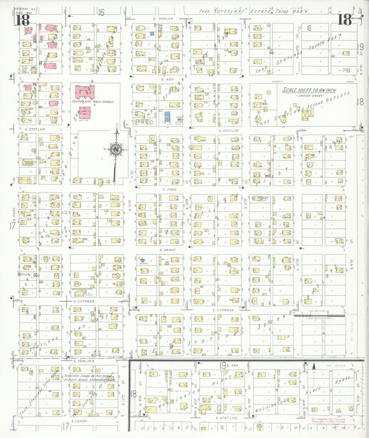 Sanborn Fire Insurance Map from Herrin, Williamson County, Illinois (1941), Sheet #0018 - Complete Map Set gallery image, historic Sanborn map, vintage wall art, Illinois Illinois
