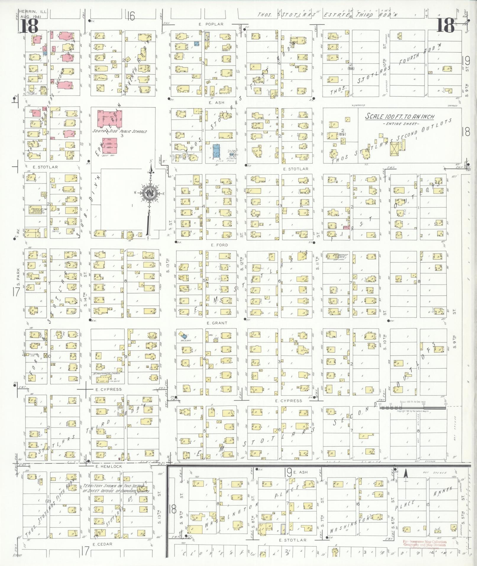 Sanborn Fire Insurance Map from Herrin, Williamson County, Illinois (1941), Sheet #0018 - Complete Map Set gallery image, historic Sanborn map, vintage wall art, Illinois Illinois