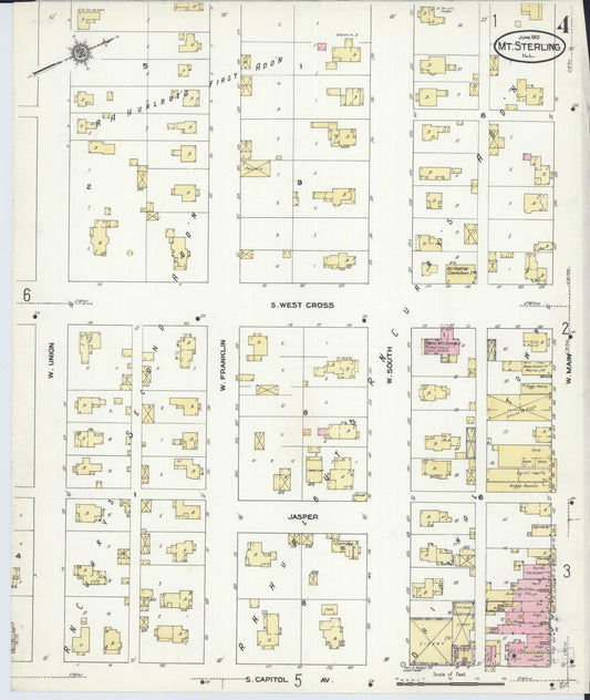 Sanborn Fire Insurance Map from Mount Sterling, Brown County, Illinois (1910), Sheet #0004 - Historic Sanborn Fire Insurance Map Print, vintage old map wall art, antique decor, genealogy gift, Illinois Illinois map