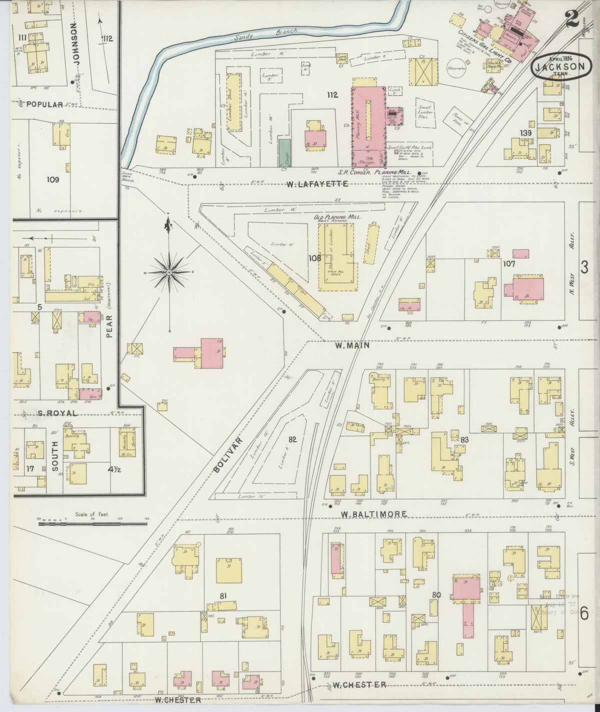 Sanborn Fire Insurance Map from Jackson, Madison County, Tennessee (1896), Sheet #0002 - Complete Map Set gallery image, historic Sanborn map, vintage wall art, Tennessee Tennessee