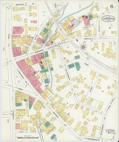 Sanborn Fire Insurance Map from Leominster, Worcester County, Massachusetts (1906), Sheet #0006 - Complete Map Set gallery image, historic Sanborn map, vintage wall art, Massachusetts Massachusetts
