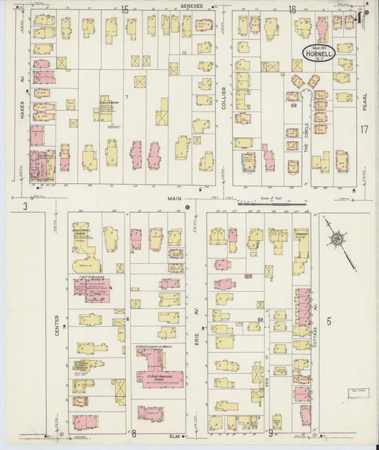Sanborn Fire Insurance Map from Hornell, Steuben County, New York (1915), Sheet #0004 - Historic Sanborn Fire Insurance Map Print, vintage old map wall art, antique decor, genealogy gift, New York New York map